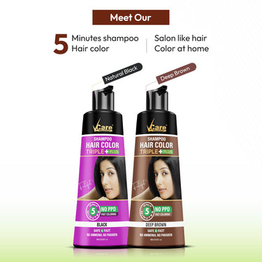 VCare Hair Colour Shampoo for Men and Women, 180ml, Deep Brown | No Ammonia | Long Lasting Hair Color | 100% Grey Coverage | Easy To Use Hair Colour At Home